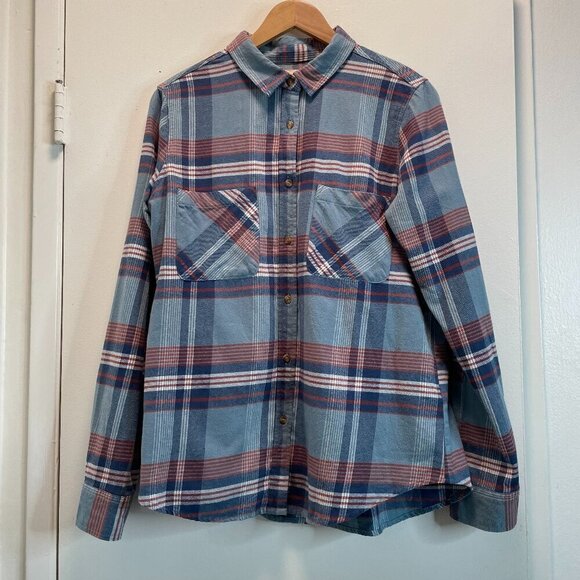 Rip Curl Button Up Shirt Womens Size M Blue Checked Long Sleeve Collared Pocket - Picture 1 of 16